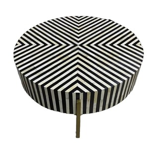 Venta Exclusiva de Mesa de Centro con Incrustaciones de MOP en Blanco y Negro de Calidad Estándar, Diseño Único con Incrustaciones de Hueso, Estilo Art Deco para Bodas - Product Image 1