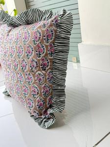 Housses de coussin vintage en coton à motifs floraux, coussins décoratifs bohèmes imprimés à la main, housses de coussin de canapé-lit avec bordure bohème, coussin indien - Product Image 5