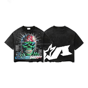 T-shirts pour hommes avec logo personnalisé en strass, 100% coton, col rond, style streetwear surdimensionné, t-shirts graphiques délavés à l'acide pour hommes - Product Image 4