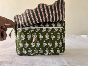 Cotton Quilted Handmade Block Print Eco-Friendly Large Waterproof Scallop Edge Zipper Closure Multi-Compartment Makeup <b>Bag</b> for - Product Image 3