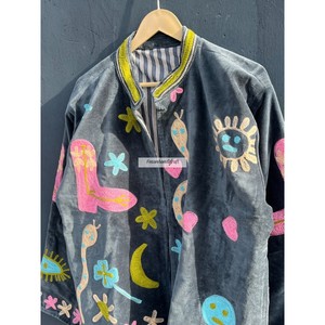 Veste en velours en gros, broderie serpent, manteau brodé main, veste Suzani avec deux poches latérales, veste chic bohème pour femme - Product Image 4