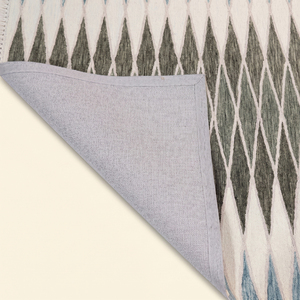 Tapis en laine tufté à la main Coastal Mirage Bleu Olive Moutarde, motif géométrique diamanté dégradé moderne, antidérapant, écologique, à poils épais - Product Image 5