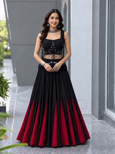 Lehenga en coton au design élégant avec cordon ajustable et blouse en coton entièrement cousue, prêt à porter, spécial Navratri - Product Image 2