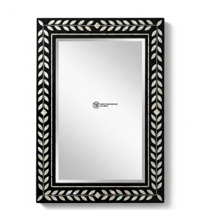 Miroir décoratif de luxe Art Déco carré pour mariage, incrustation MOP, motif feuille complexe, cadre en bois noir profond, fait main, écologique - Product Image 4