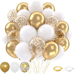 Patimate - Juego de 50 Globos Blancos y Dorados de 12 Pulgadas, Globos Metálicos de Látex con Confeti Dorado, Kit para Cumpleaños y Compromisos - Product Image 1