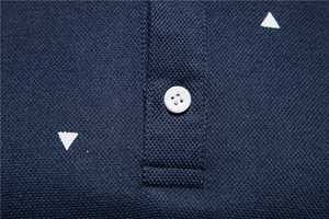 Navy Blue Short Sleeve <b>Polo</b> Shirt With <b>White</b> Geometric Pattern Slim Fit Casual Knitted T-Shirt - Product Image 6