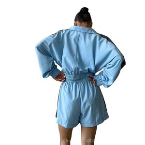 ชุดวอร์มผ้าไนลอน2ชิ้นสำหรับผู้หญิงชุดวอร์มสีล้วนและกางเกงวิ่งแบบมีฮู้ด Moq 2ชิ้นผลิตตามสั่ง - Product Image 3