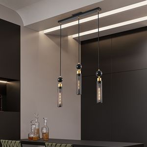 Lampadario moderno a 3 luci a sospensione in oro nero luci a sospensione cilindriche in rete E26 Base per l'illuminazione della sala da pranzo - Product Image 4