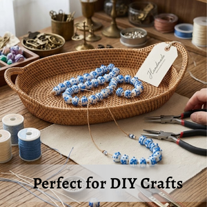 Luxury White Blue Lampwork Glass Beads 16mm Round | Handmade Glass Beads 8 Inch Strand for Jewelry, <b>Bracelet</b> Necklace Craft Use - Product Image 4