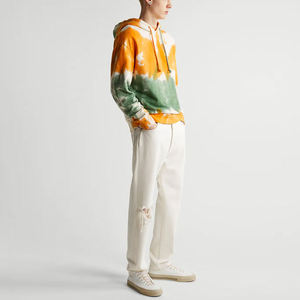 Sweat-shirt à capuche tie-dye pour homme, orange, vert, blanc, en polaire, imprimé tourbillon coloré, streetwear, vêtements personnalisés, vente en gros B2B - Product Image 5