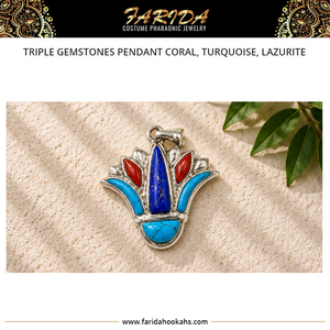 Bijoux de haute qualité, authentiques, multicolores, de style égyptien unique, vintage, pharaonique, pour femmes, pendentif triple pierres précieuses, cadeau de mariage - Product Image 5