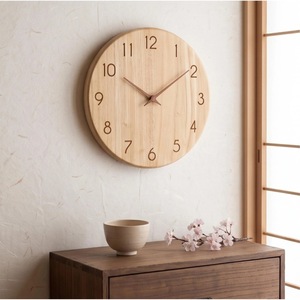 Horloge murale analogique ronde en bois minimaliste, silencieuse, décoration de salon - Product Image 3