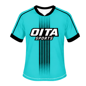 Camiseta Deportiva de Rugby Negra Turquesa de Manga Corta con Cuello Redondo, Transpirable, para Entrenamiento de Equipo, Uniforme Deportivo de Alto Rendimiento - Product Image 1