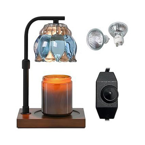 Elegante Lámpara Calentadora de Velas Aromáticas con Base de Metal Resistente, Base de Madera y Pantalla de Vidrio Premium - Product Image 6