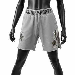 Short de basket-ball pour femme en molleton de coton et polyester de haute qualité 260 GSM, gris, confortable, respirant, avec logo personnalisé. - Product Image 4