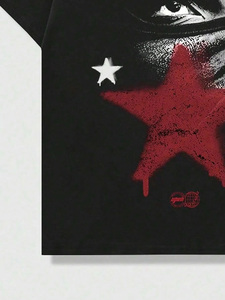 Camiseta Negra Oversize para Hombre con Diseño de Estrella en la Parte Delantera, Estilo Urbano, Manga Corta, Cuello Redondo, Algodón Jersey, en Oferta Online - Product Image 5