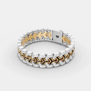 Bracelet Chevron Bicolore Diamant et Diamant Noir en Or 14K et Or Blanc, Bijou Audacieux Multi-Pierres, Pièce Maîtresse de Joaillerie Fine - Product Image 1
