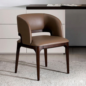 Chaise de salle à manger rembourrée en bois massif, fauteuil en cuir, fabricant et fournisseur de meubles modernes pour restaurants, hôtels et villas - Product Image 1