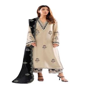 Traje de Salwar DE TRABAJO bordado de satén de organza de diseñador por FabZone - Product Image 1