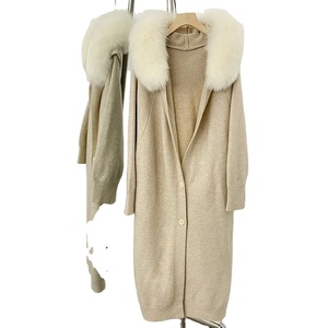 Suéter Corto con Cuello de Piel Auténtica para Mujer, Otoño Invierno, Abrigo de Lana con Capucha, Prenda de Punto para Mujer, Gran Venta - Product Image 4