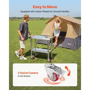 24 X 30 Inches Stainless Steel <b>Table</b> with Wheels Adjustable Undershelf Workstation Commercial <b>Kitchen</b> Food <b>Prep</b> Worktable - Product Image 5