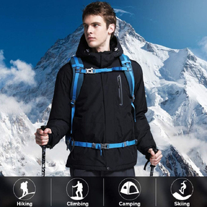 Chaqueta de Invierno con Capucha para Hombre, Negra, Impermeable, con Cierre de Cremallera, Exterior de Poliéster/Nailon, Corte Regular, para Actividades al Aire Libre - Product Image 2