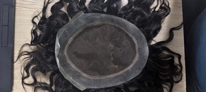 Prothèse capillaire naturelle noire ondulée en cheveux humains, base en dentelle et PU, nouée à la main pour hommes - Product Image 4