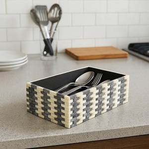 Modern Resin Classic Rectangular Wooden Jewelry Box With Woven Design Minimalist <b>Storage</b> Organizer For Bedroom Decorative Box - Product Image 4