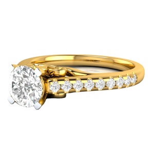 Anillo de Compromiso de Oro Amarillo de 14K con Diamantes |   Anillo de Compromiso Elegante y Lujoso con Centro Redondo de 1.00TCW y Banda de Diamantes Pavé, Joyería Fina - Product Image 1