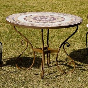 Mesa de Centro de Hierro Forjado Europeo de Lujo, Hecha a Mano, Resistente a la Intemperie, para 4 Personas, No Plegable, con Elementos de Madera Sólida para Jardín - Product Image 2