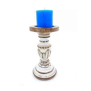 Candelabro de Madera Blanco Rústico Estilo Granja, Hecho a Mano, con Acabado Desgastado, para Velas de Pilar, Decoración del Hogar - Product Image 3