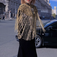 Femmes mode or Style ancien gland châle manteau haut perlé respirant pour printemps/été inspiré asie du sud-est dubaï lourd