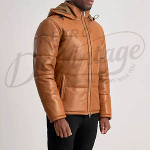 Veste matelassée en cuir marron premium pour homme, manteau d'hiver chaud et rembourré, veste d'extérieur en simili cuir à capuche pour homme - Product Image 4