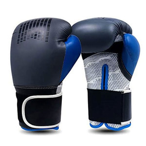 Gants d'entraînement de boxe en cuir bleu et noir avec fermeture à lacets et sangle de poignet réglable pour adultes - Product Image 3