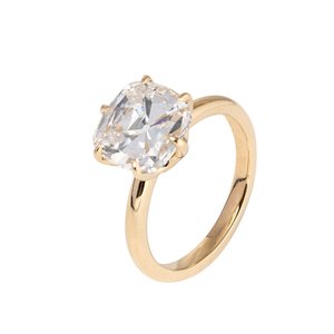 Anillo de oro amarillo de 14K con diamante cultivado en laboratorio de 3 quilates con corte minero antiguo, certificado IGI, de lujo, con engaste floral de 6 puntas, solitario, anillo de boda - Product Image 4