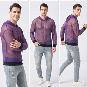 Summer Sheer Mesh Hoodie Men 100% Polyester Quick Dry Transparent Mesh Hoodies Men's Drop Shoulder <b>Fishnet</b> Hood Tops Men - Product Image 4