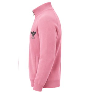 Cárdigan de punto para hombre con cuello mandarín y cremallera completa, manga larga, puños y bajo acanalados, chaqueta suéter rosa con bolsillos laterales, color liso para otoño - Product Image 4