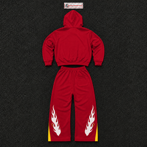 Ensemble de survêtement Red Flame Skull pour homme, sweat à capuche et pantalon de jogging, streetwear, imprimé feu gothique, tenue de sport décontractée, ensemble deux pièces, soldes - Product Image 6