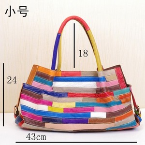 Ando Bag Genuine Cowhide Leather Striped Patchwork Tote Bag for Women Large <b>Small</b> Shoulder <b>Handbag</b> Multicolor Black <b>White</b> - Product Image 4