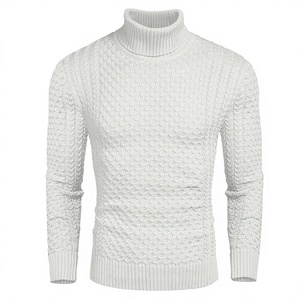 Pull à col roulé côtelé personnalisé pour homme, manches longues, tricoté en coton et fibre de bambou, pull d'hiver, OEM ODM, tricotage - Product Image 1