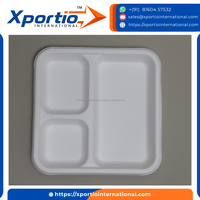 Assiette carrée en bagasse naturelle, robuste, pour plats à emporter, biodégradable, réutilisable, compostable, jetable, 4/5/6 compartiments, BRC