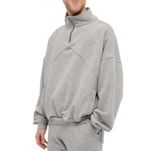 Pull-over court à col zippé pour homme, personnalisé OEM, en coton 100% respirant, lavage enzymatique, imperméable, séchage rapide, pour fitness et gym - Product Image 3