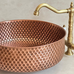 Handmade Hammered Copper Eco-Friendly Classic Vessel Sink Luxury <b>Round</b> Bathroom Wash <b>Basin</b> for Vanity Countertop Installation - Product Image 3