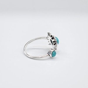 Handcrafted 925 Sterling Silver Round Turquoise Sun Flower <b>Ring</b> <b>Adjustable</b> Bohemian Gemstone Jewelry for Women - Product Image 5