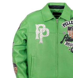 แจ็คเก็ตบอมเบอร์หนังแท้สำหรับผู้ชาย OEM สไตล์ไฮสตรีท พร้อมงานปักลายด้านหน้าแบบแอพพลิเค่ ดีไซน์ Avirex แบบกำหนดเอง - Product Image 2