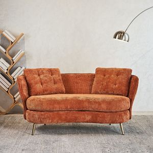 Loveseat โซฟาผ้าใยโพลีเอสเตอร์สีส้มขาโลหะสีทองสำหรับห้องนอนห้องอ่านหนังสือ - Product Image 1