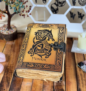 Diario de cuero Viking Fenrir: Grimorio nórdico hecho a mano, diseño de lobo celta - Product Image 3