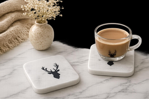Natural Marble Wood Coaster Luxury Handmade Cup Holder Dining Kitchen <b>Table</b> <b>Protector</b> Elegant Unique Decorative Style - Product Image 2