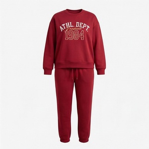 Conjunto Deportivo de 2 Piezas para Mujer, Sudadera Roja de Felpa y Pantalones Jogger, Cuello Redondo, Manga Larga, Corte Holgado Informal, Estampado Athletic Department 1984 - Product Image 1