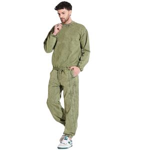 Custom Logo Acid Washed Tracksuit Set for <b>Men</b> High Quality 100% Cotton Sweat <b>Suit</b> Printed Design <b>Green</b> Colour for Winter Low MOQ - Product Image 1